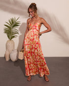 Sol Muse Floral Pleated Satin Maxi Dress