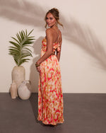 Sol Muse Floral Pleated Satin Maxi Dress