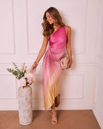 Peach Ombre % Modern Day Glam Ombre One Shoulder Asymmetrical Maxi Dress-6
