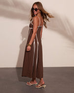 Adriah Contrast Trim Fit and Flare Maxi Dress