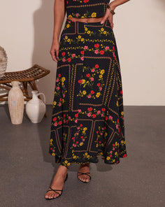 Sunkissed Meadow Floral Print Midi Skirt