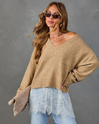 Favorite Girl Knit Lace Hem Twofer Sweater