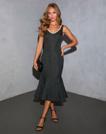 Indre Tweed Embellished Trim Fishtail Midi Dress