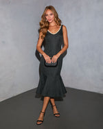 Indre Tweed Embellished Trim Fishtail Midi Dress