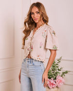 Bloom Break Embroidered Floral Tie Front Top