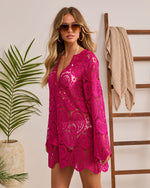 Warm Amber Lace Cover Up Mini Dress