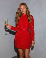 Deelia Floral Lace Belted Mini Dress