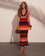 Evening Glow Striped Knit Midi Dress