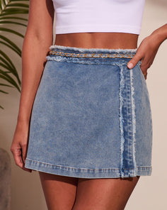 Afternoon Society Frayed Chain Link Denim Mini Skort