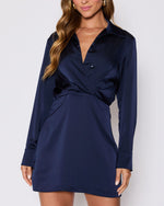 Navy % Booked and Busy Collared Shirt Mini Dress-5