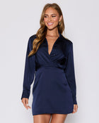 Navy % Booked and Busy Collared Shirt Mini Dress-1