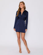 Navy % Booked and Busy Collared Shirt Mini Dress-2