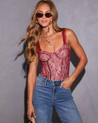 Wine % Softened Kiss Lace Corset Bodysuit-1