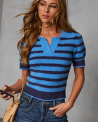 Soft Hour Striped Knit Collared Top