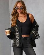 Black % Oat Loop  Abstract Print Cardigan-6