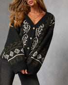 Black % Oat Loop  Abstract Print Cardigan-1