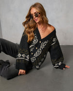 Black % Oat Loop  Abstract Print Cardigan-5