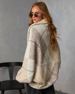 Oatmeal % Marenne Cropped Argyle Print Cardigan-4