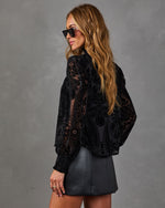 Rhyland Abstract Velvet Mock Neck Blouse