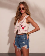 Boho Bloom Embroidered Vest Crop Top