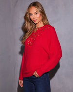 Candlelit Snow Floral Lace Neckline Sweater