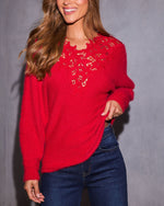 Candlelit Snow Floral Lace Neckline Sweater