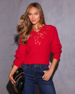 Candlelit Snow Floral Lace Neckline Sweater