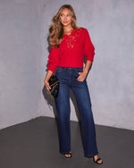 Candlelit Snow Floral Lace Neckline Sweater