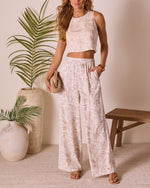 Beige Multi % Summit Socialite Abstract Pants-5