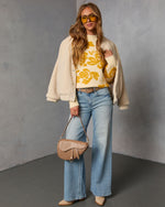 Beige % Chilly Days Textured Floral Sweater-2