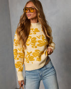 Beige % Chilly Days Textured Floral Sweater-1
