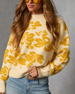 Beige % Chilly Days Textured Floral Sweater-5