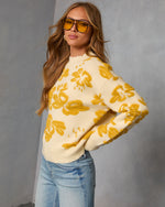 Beige % Chilly Days Textured Floral Sweater-3