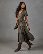 Monae Tiered Faux Suede Midi Dress