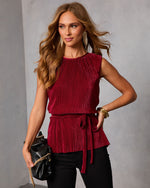 Burgundy % Livie Pleated Satin Waist Tie Top-1