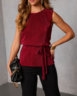 Burgundy % Livie Pleated Satin Waist Tie Top-5