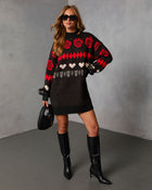 Black Print % Marrene Abstract Mini Sweater Dress-1
