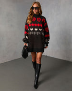 Black Print % Marrene Abstract Mini Sweater Dress-5