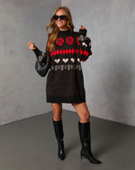 Black Print % Marrene Abstract Mini Sweater Dress-6