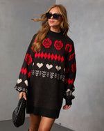 Black Print % Marrene Abstract Mini Sweater Dress-2