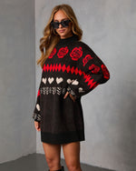 Black Print % Marrene Abstract Mini Sweater Dress-3
