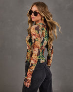Autumn Whimsy Floral Mesh Top