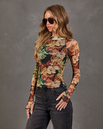 Autumn Whimsy Floral Mesh Top