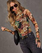 Autumn Whimsy Floral Mesh Top