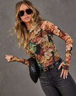 Autumn Whimsy Floral Mesh Top