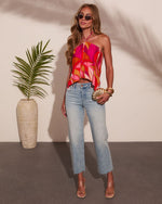 Golden Reverie Cotton Abstract Halter Neck Top