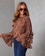 Autumn Eve Printed Tiered Sleeve Top