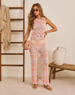 Orange Multi % Easy Resort Abstract Open Knit Top-2