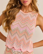 Orange Multi % Easy Resort Abstract Open Knit Top-1