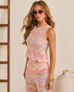 Orange Multi % Easy Resort Abstract Open Knit Top-3